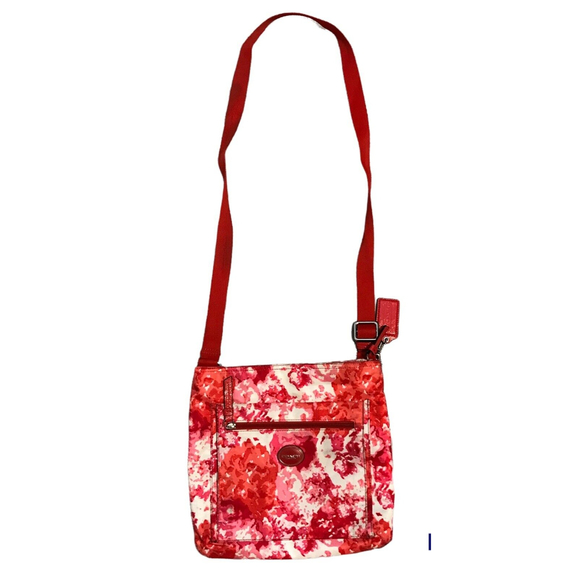 Authentic Coach Pink & Red Orange Multi-Pocket Crossbody Purse Handbag